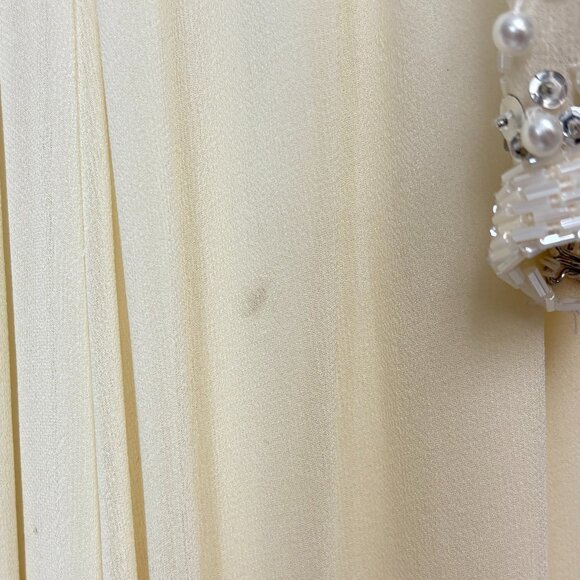 Women’s Vintage-Inspired Off-White/Cream Embellished Silk Dress W/Lettuce Hem - Picture 15 of 16